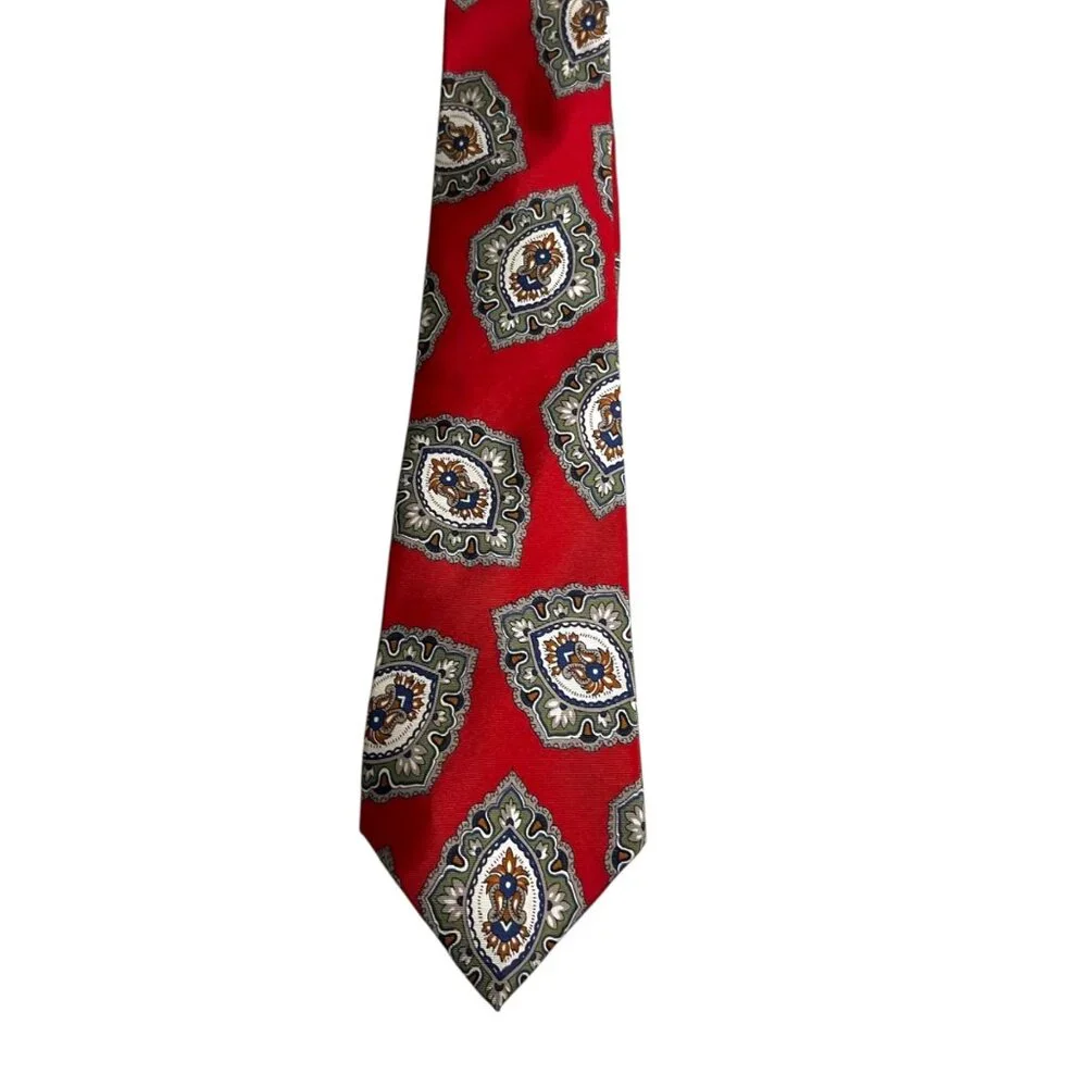 Vintage Halston‎ Men's Red Silk Medallion Pattern Professional Career Necktie